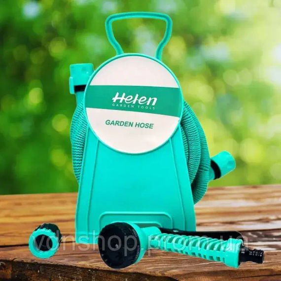 Шланг поливальний 10м з котушкою і розпилювачем з 7 режимами Helen Garden Tools шланг садовий, що розтягується