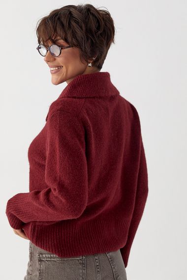 В'язана кофта-поло з ґудзиками на горловині - бордо цвет, ONE SIZE (є розміри) | Зображення 1