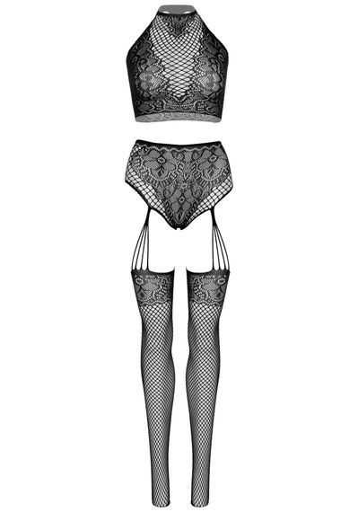 Еротичний комплект Leg Avenue Crop top and garter panty Black, топ, трусики з доступом, панчохи | Зображення 3