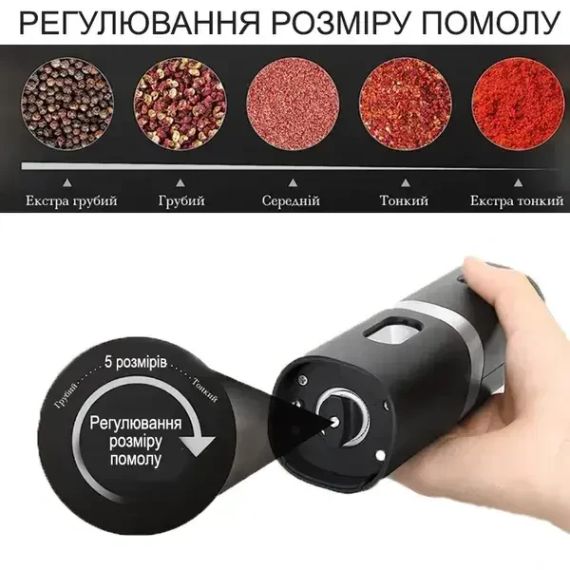 Набор мельниц для специй, перца, соли / Электромельница от USB с подсветкой и  подставкой | Зображення 3