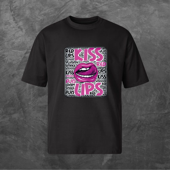 Футболка унісекс з принтом Kiss Lips Оверсайз чорна S