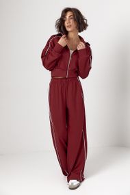 Спортивний костюм із коротким худі на блискавці та прямими штанами - бордо цвет, L (є розміри)