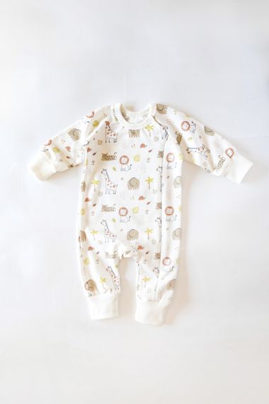 Ромпер для малюка на блискавці двонитка з начосом, розмір 68-92 принт Сафарі 86