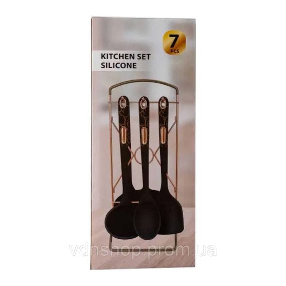 Набір кухонного приладдя на підставці 6 штук кухонні аксесуари Бежевий із чорною ручкою YRUR4 | Зображення 4