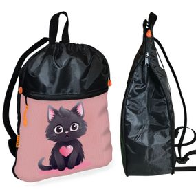 Рюкзак-мешок для обуви,спортивной формы с котенком детская сумка для сменки с расширителем (01255)
