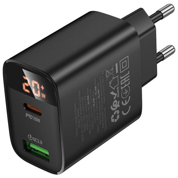 МЗП Borofone BA96A Ilustre with digital display PD20W+QC3.0 (1USB-A/1C) Black | Зображення 2