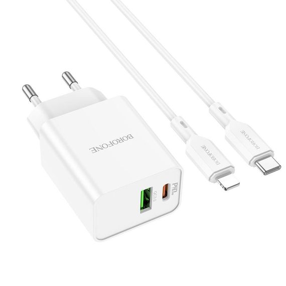 Мережевий Зарядний Пристрій Borofone BA69A Resource PD20W+QC3.0 Type-C to Lightning Колір Бiлий