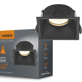 LED Світильник врізний під лампу GU10 квадратний чорний VL-SPF09S-B Videx