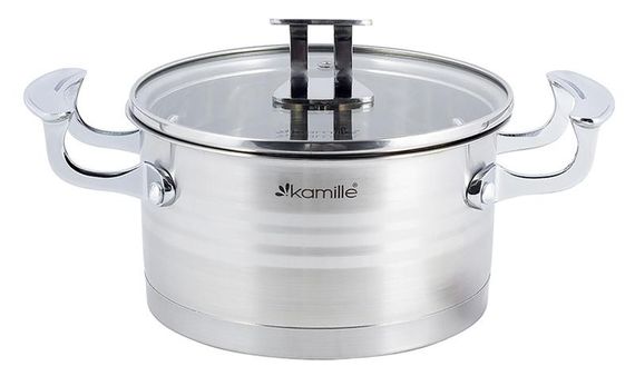 Каструля індукційна Kamille Casserote 3.1л з нержавіючої сталі зі скляною кришкою