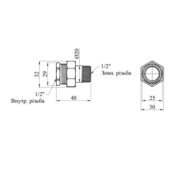 Згін-американка пряма LexLine 1/2" ВЗ під конус латунна УК0811-В | Зображення 1