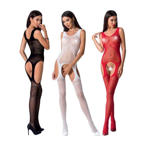 Бодістокінг Passion BS061 white, комбінезон, імітація панчох, S/M/L | Зображення 2