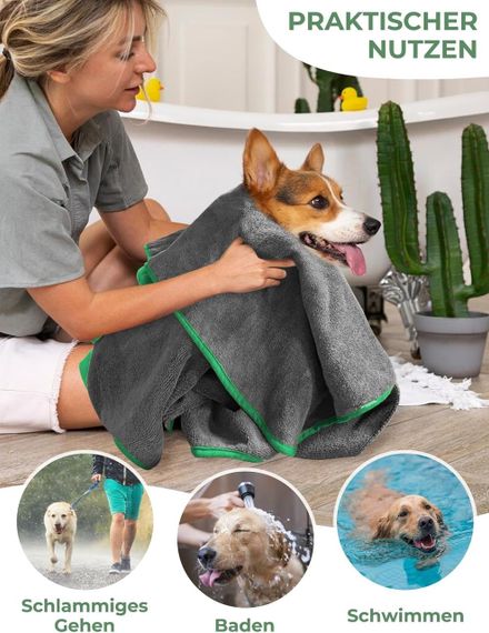 Халат-полотенце для собак на липучке быстросохнущее регулируемое микрофибра с перчатками для лап для купания | Зображення 3