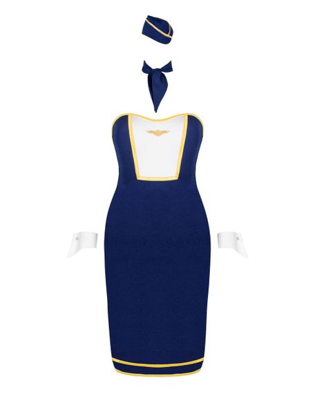 Еротичний костюм стюардеси Obsessive Stewardess uniform XS/S, blue, сукня, пілотка, шарф, манжети sexstyle | Зображення 2