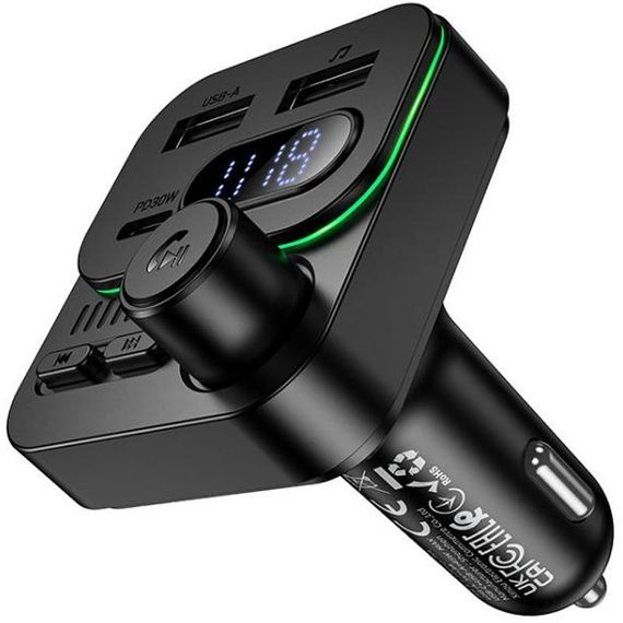 АЗУ FM модулятор Borofone BC61 Ocean PD30W+QC3.0 total 45W (2USB-A/1C) Black | Зображення 2