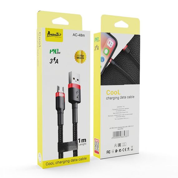Кабель Avantis AC-48m Cool USB – Micro- черно-красный | Зображення 1