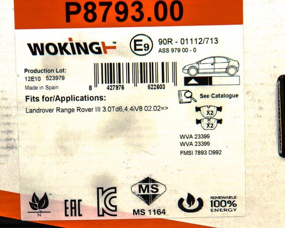Колодки передні гальмівні RANGE ROVER III 3.0-4.4.02-12, WOKING (P879300) | Зображення 5
