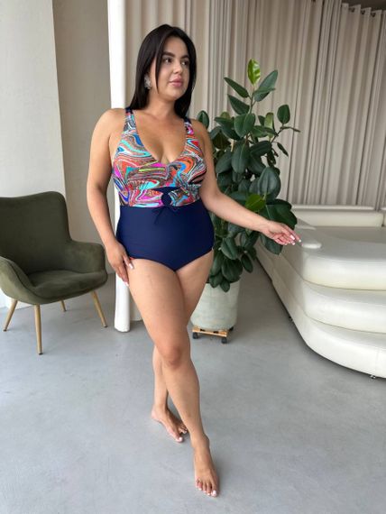 Яскравий суцільний синій купальник PLUS SIZE з утяжкою | Зображення 1