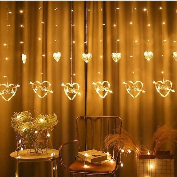 Гірлянда штора 12 Сердець LOVE 220V Жовтий