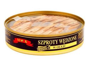 Шпроты цельные в масле MK, 160 г, Польша, ж/б с прозрачным окном