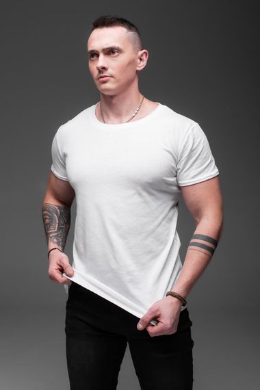 Мужская классическая базовая хлопковая футболка RA938 размер L, цвет белый | Зображення 1