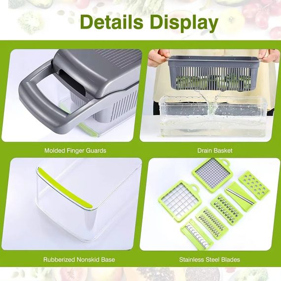 Універсальна овочерізка - мультислайсер Nicer Dicer 25 в 1 · Терка - подрібнювач з контейнером, 25 предметів | Зображення 4