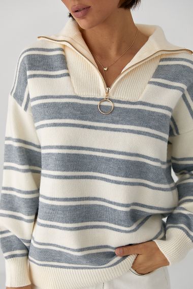 В'язаний светр із блискавкою на горловині - сірий цвет, ONE SIZE (є розміри) | Зображення 3