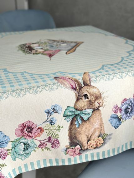Скатертина гобеленова BLUE BUNNIES Limaso, 137x220, Прямокутна, Великодній, Без люрексу, 40% поліестер, 60% бавовна, Гобелен | Зображення 2