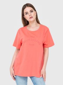 Футболка жіноча коралова з написом, XL