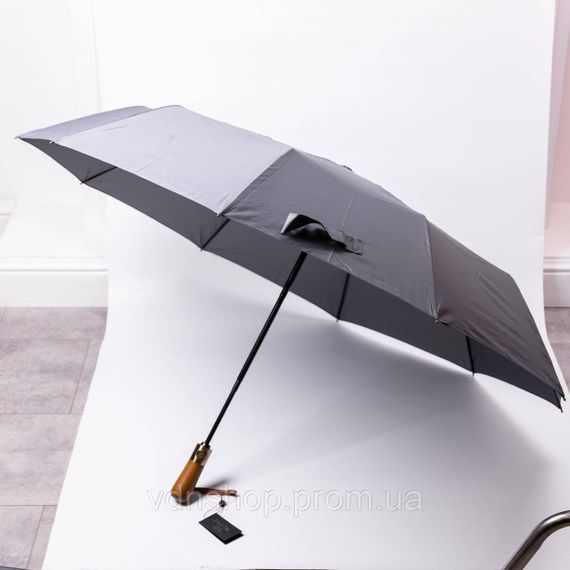 Зонт автоматический с деревянной ручкой классический из полиэстера диаметр 116 см Серый HP-23-8G | Зображення 4