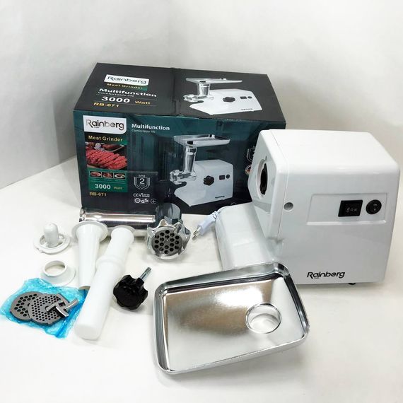 Мясорубка крупная Rainberg RB-671 2200Вт, Мясорубка с металлическим корпусом для сосисок NY-84 | Зображення 2
