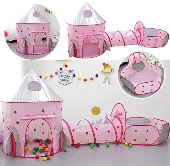 Дитячий ігровий будиночок-намет "Замок" 3в1 з тунелем та басейном під кульки | Зображення 4