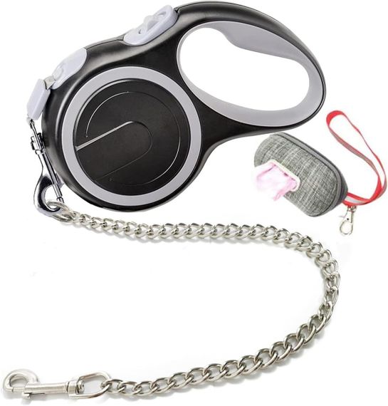 Поводок-рулетка для собак 8 м с цепью против перегрызания, для средних крупных пород, с чехлом для пакетиков