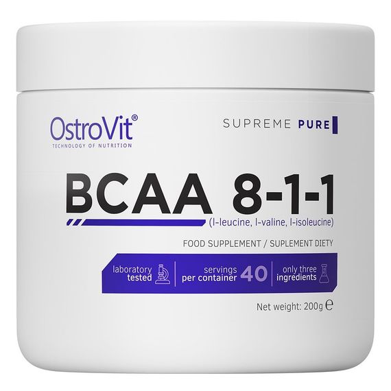 Амінокислота BCAA для спорту OstroVit BCAA 8-1-1 200 g /20 servings/ Pure
