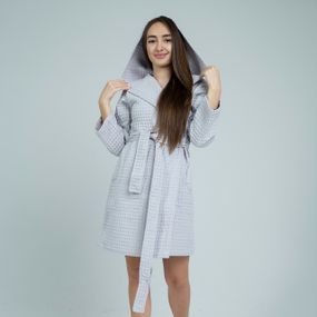 Женский вафельный халат с капюшоном «Lelit», Вафельная, Серый, S-M и L-XL.