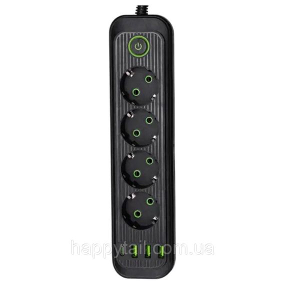 Мережевий фільтр-подовжувач 5 розеток 3xUSB-A 1xUSB-C 5м чорний HP-5-40