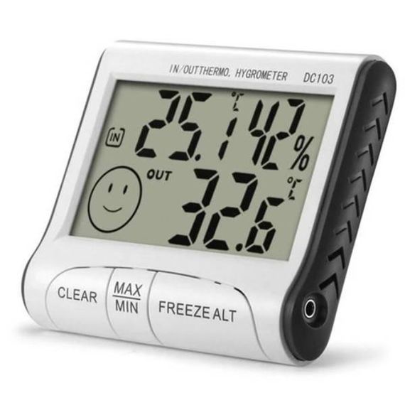 Термометр-гігрометр з виносним датчиком з великим дисплеєм від батарейок DC-103 Білий