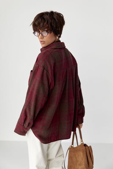 Тепла сорочка в клітинку з накладною кишенею - бордо цвет, S (є розміри) | Зображення 1