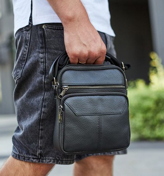 Чоловіча чорна сумка-барсетка з натуральної шкіри Tiding Bag M2237A | Зображення 1