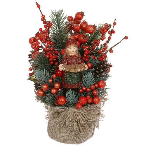 Новорічна композиція в джутовому мішечку ( хвоя, ягоди, шишки), 17*26см