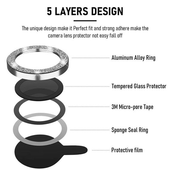 Захисне скло Metal Sparkles на камеру (у упак.) для Apple iPhone 15 Pro (6.1") /15 Pro Max (6.7") Срібний / Silver | Зображення 4