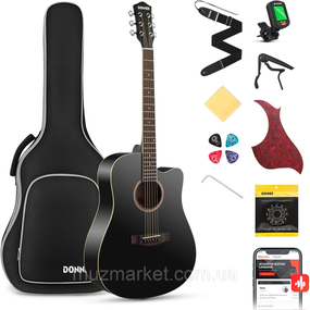 Акустична гітара Donner Acoustic Guitar Cutaway Black (Комплект)