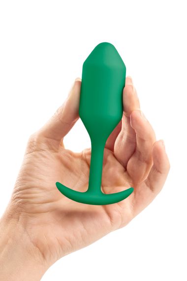 Анальна пробка із зміщеним центром ваги B-Vibe Snug Plug 2, силіконова, зелена | Зображення 3