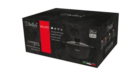 Каструля Bollire Milano BR-1102, 2.4 л, 20 см, алюмінієва з кришкою та антипригарним покриттям | Зображення 2