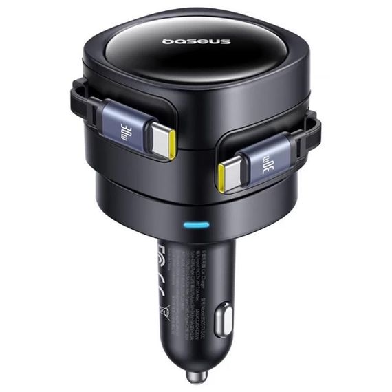 АЗП Baseus Enjoyment Max PD60W with retractable cable (2USB-C) (C00035507121) Cosmic Black | Зображення 1