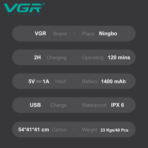 Электробритва VGR V-362 шейвер, двойное лезвие, IPX6, LED дисплей | Зображення 1