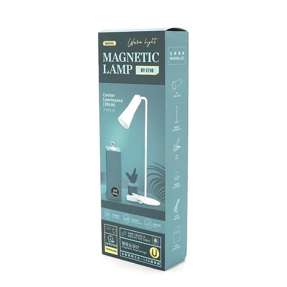 Настільна USB LED лампа Remax RT-E710 із прищіпкою. 3W. 4000K. АКБ 1200mAh. Висота 300 мм, White, Box | Зображення 1