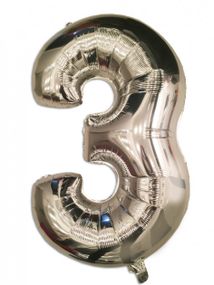 Фольгированная цифра 3 ("32)  серебристая, 80 см