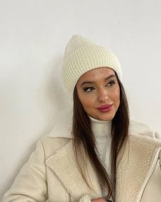Шапка хлопковая теплая стильная Молочный