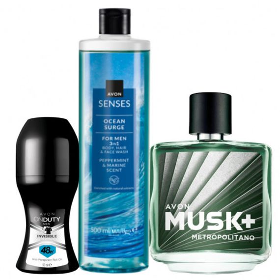 Мужской набор Avon 3в1: Musk Metropolitano 75 мл + гель 3в1 250 мл + дезодорант 50 мл