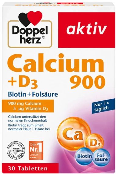 Доппельгерц Кальций 900 + Д3 + Биотин + Фолиевая кислота Doppelherz Calcium 900 + D3 + Biotin + Folsäure